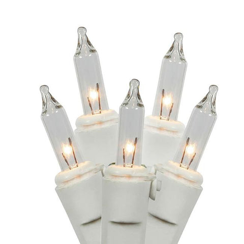 Set of 100 Clear Mini Christmas Lights - White Wire