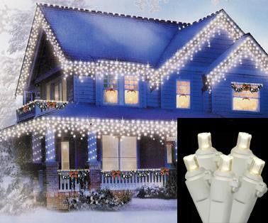 Set of 70 Warm Clear LED Wide Angle Twinkle Icicle Christmas Lights - White Wire