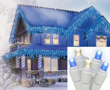 Set of 70 Blue and Warm Clear Wide Angle Icicle Christmas Lights - White Wire