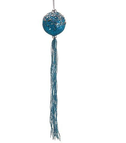 12" Regal Peacock Turquoise Blue Glitter Christmas Ball Ornament with Tassels