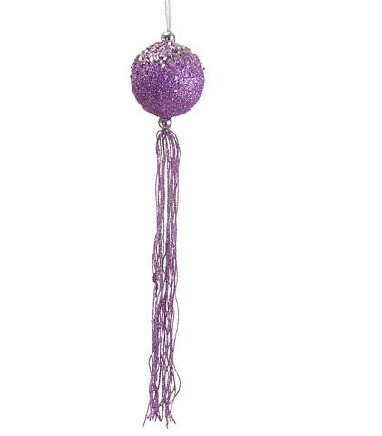 12" Regal Peacock Purple Glitter Christmas Ball Ornament with Tassels and Beads