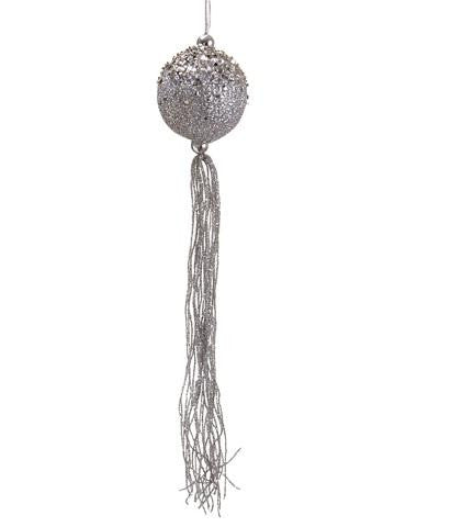 12" Seasons of Elegance Silver Glitter Christmas Ball Ornament with Tassels