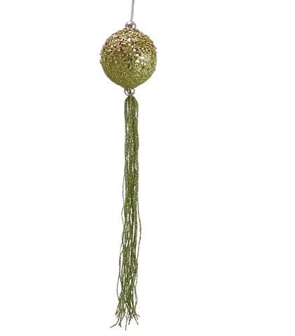 12" Christmas Brites Lime Green Glitter Christmas Ball Ornament with Tassels