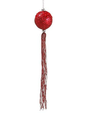 12" Christmas Brites Red Glitter Christmas Ball Ornament with Tassels and Beads