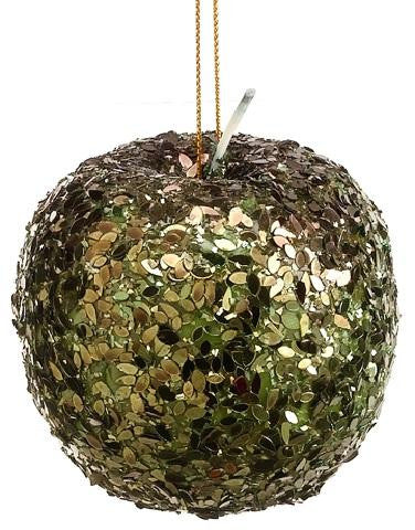 3" Sugared Fruit Green Sequin Apple Christmas Ornament