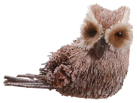 6" Modern Lodge Glitter Frosted Sisal and Pine Cone Brown Owl Christmas Figure