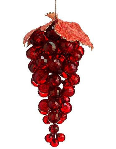 6" Tuscan Winery Red Faux Crystal Grape Cluster with Leaves Christmas Ornament