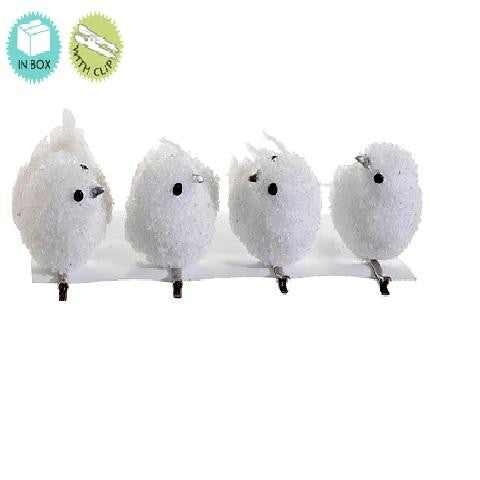 Set of 4 Snow Drift White Bird Clip On Christmas Ornaments 5"