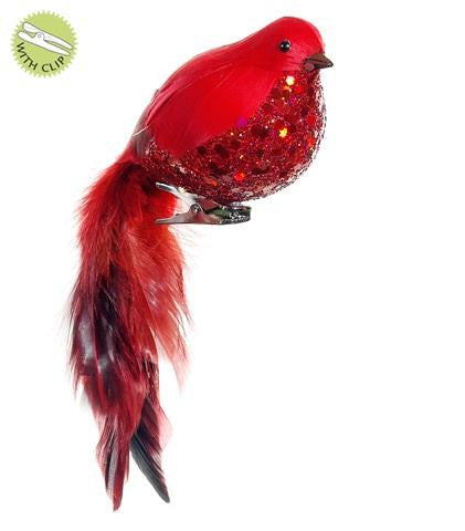 8" In the Birches Red and Black Glitter Cardinal Bird Clip On Christmas Ornament