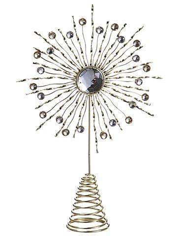 13.25" Sparkling Whites Gold Rhinestone Starburst Christmas Tree Topper - Unlit