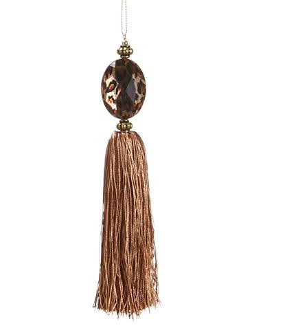 7" Diva Safari Gold Cheetah Animal Print Faux Crystal Christmas Tassel Ornament