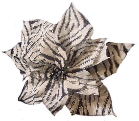 11" Diva Safari Black and White Zebra Print Flower Clip On Christmas Ornament