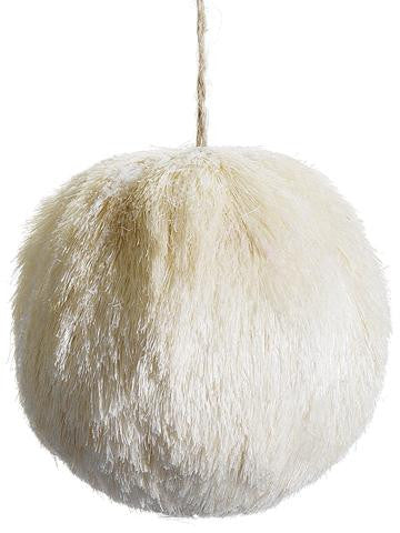 5.5" Snow Drift Glitter Frosted Cream Natural Sisal Christmas Ball Ornament