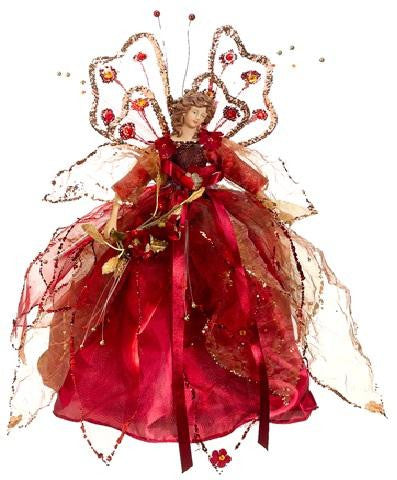 13" Elegant Burgundy and Gold Angel Christmas Tree Topper - Unlit