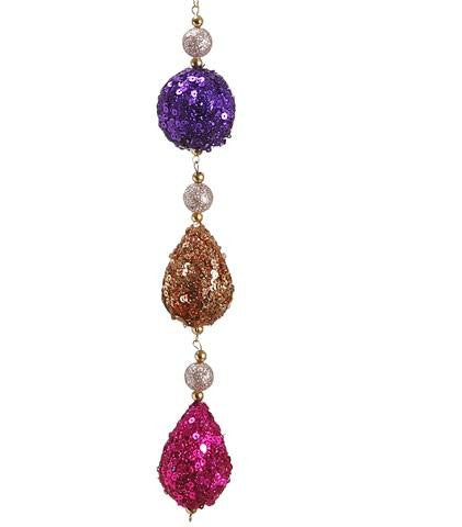 9" Rich Plum Purple, Gold & Pink Sequin Ball & Drop Christmas Dangle Ornament