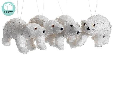 Set of 4 Snow Drift Winter White Jeweled Polar Bear Christmas Ornaments