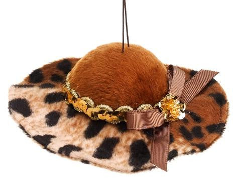 5" Fashion Avenue Brown and Gold Cheetah Print Floppy Hat Christmas Ornament