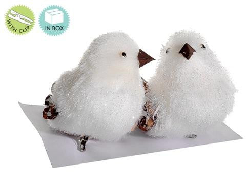 Set of 2 Snow Drift Winter White Birds Clip On Christmas Ornaments 6"