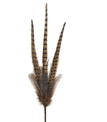 27" Regal Peacock Artificial Brown, Black and White Pheasant Feather Spray