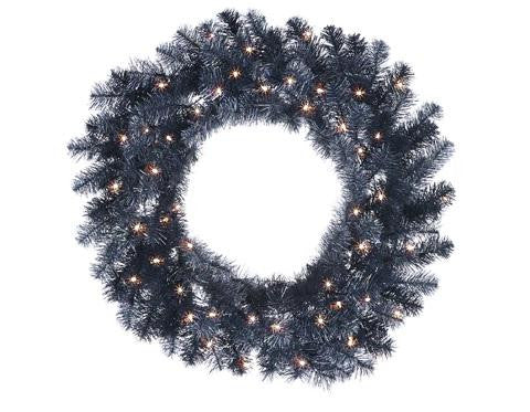 24" Pre-Lit Black Pine and Silver Artificial Christmas Wreath - Clear Lights