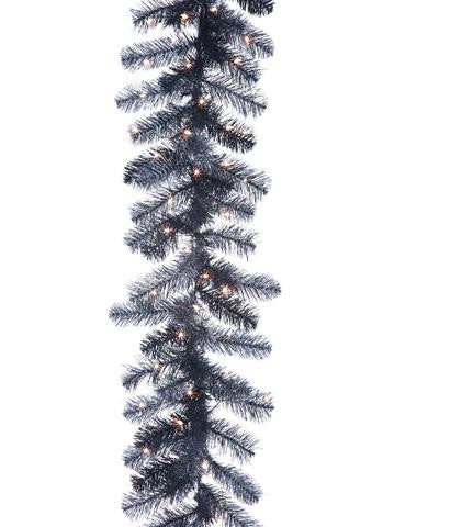 6' Pre-Lit Black Pine and Silver Artificial Christmas Garland - Clear Lights