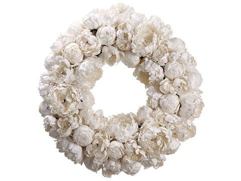 22" Diamond Peony Artificial Floral Christmas Wreath - Unlit