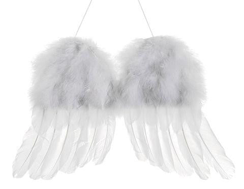 13" Winter Solace Snow White Faux Feather Cherub Angel Wings Christmas Ornament