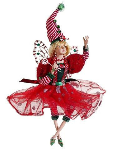 12" Peppermint Twist Red and White Sitting Butterfly Fairy Christmas Figure