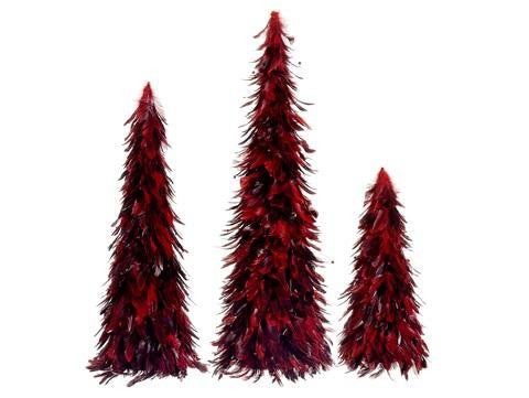 Set of 3 Red and Black Feather Christmas Cone Trees 30"