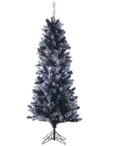 6' Pre-Lit Black Tinsel Slim Artificial Christmas Tree - Clear LED Lights