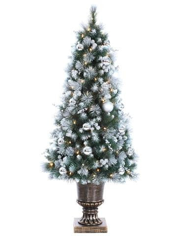 4' Lighted Pre-Decorated Potted Canadian Pine Artificial Christmas Tree - Clear