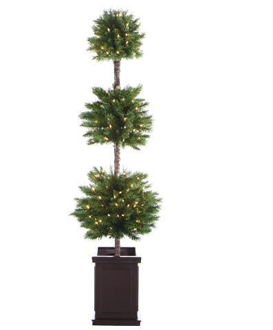 6' Pre-Lit Potted Triple Ball Artificial Christmas Topiary Tree - Clear Lights