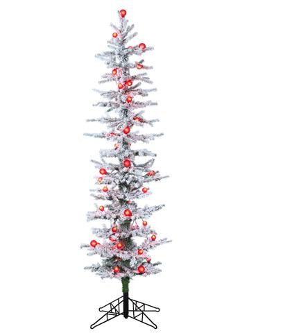 6' Pre-Lit White Snow Flocked Green Pine Artificial Christmas Tree - Red Lights