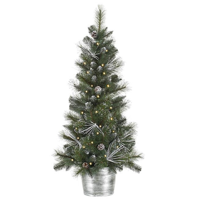 4' Pre-Lit Flocked and Glittered Mixed Pine Potted Christmas Tree - Clear Lights