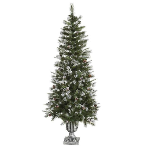 6.5' Frosted Country Pine Cone Potted Artificial Christmas Tree - Unlit