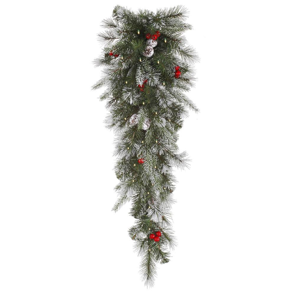 36" Pre-Lit Frosted Pine Berry Artificial Christmas Teardrop Swag - Clear Lights