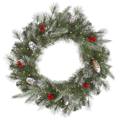 36" Pre-Lit Frosted Pine Berry Artificial Christmas Wreath - Clear Lights