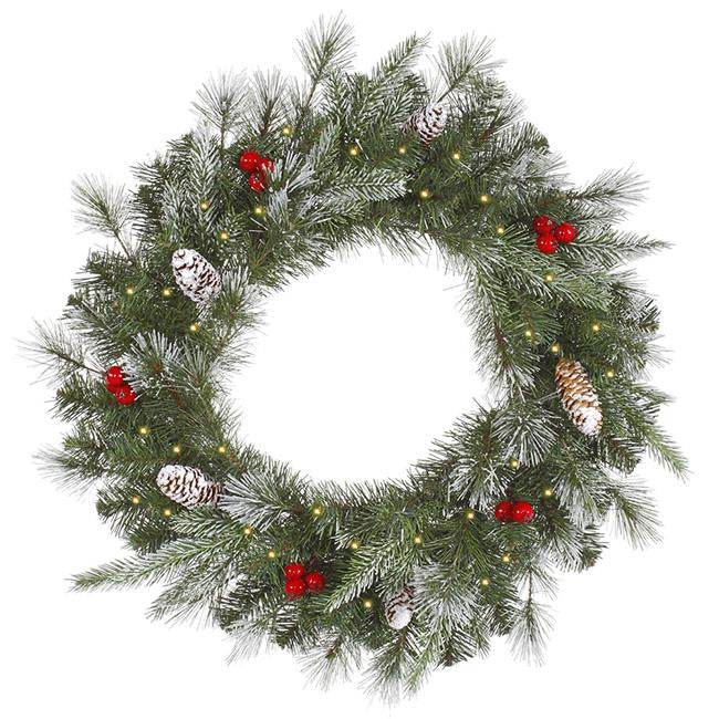 24" Pre-Lit Frosted Pine Berry Artificial Christmas Wreath - Clear Lights