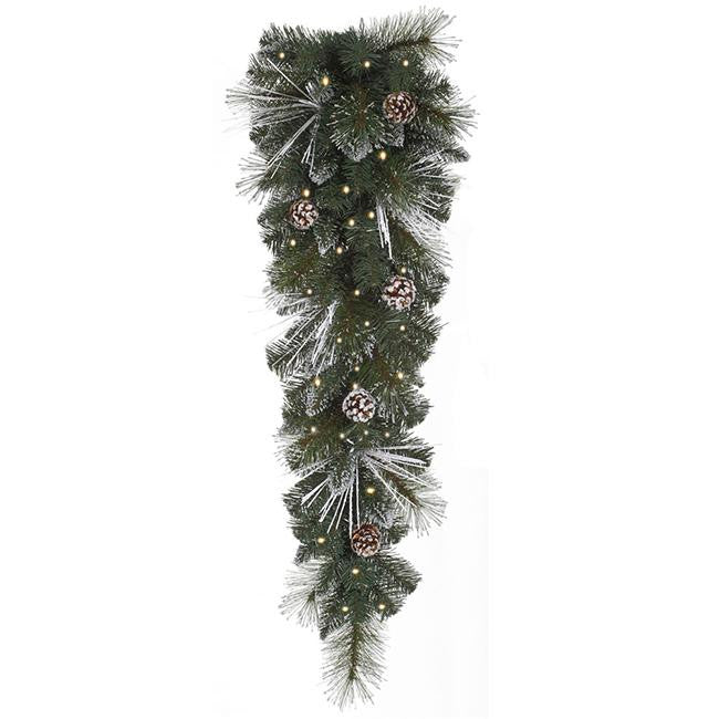 36" Pre-Lit Frosted and Glittered Pine Cone Christmas Teardrop Swag - Clear