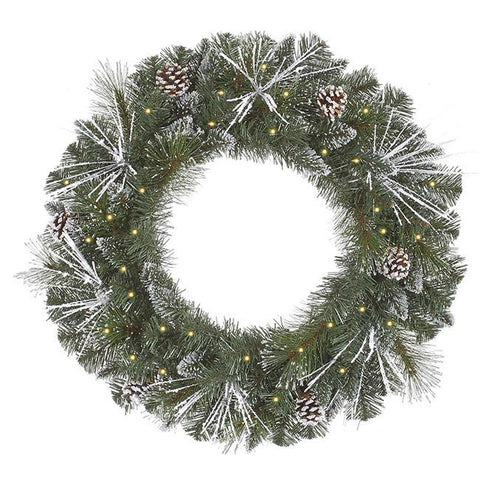 24" Pre-Lit Flocked and Glittered Mixed Pine Artificial Christmas Wreath - Clear Lights