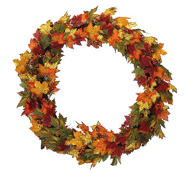 36" Autumn Blessings Maple Leaf, Berry and Acorn Artificial Thanksgiving Wreath