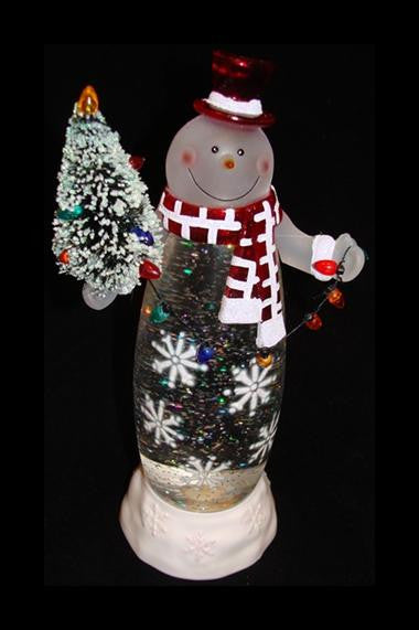 11" LED Lighted Shimmering White Snowman Christmas Table Top Glitterdome