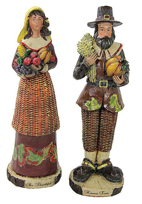 Set of 2 Harvest Time Thanksgiving Pilgrim Couple Figures 10"