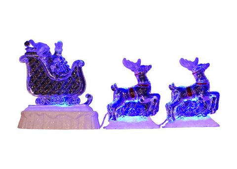 3-Piece Set Icy Crystal LED Lighted Reindeer and Santa on a Sled Christmas Decor