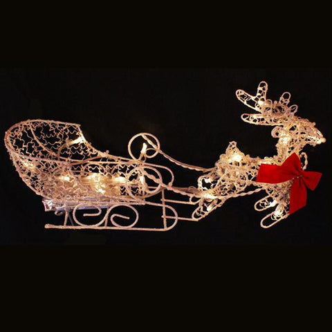 16" Winter Frost White LED Lighted Glitter Reindeer and Sled Christmas Figure