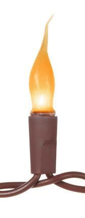 Set of 10 Fireside Amber Mini Silicone Flame Bulb Christmas Lights - Brown Wire