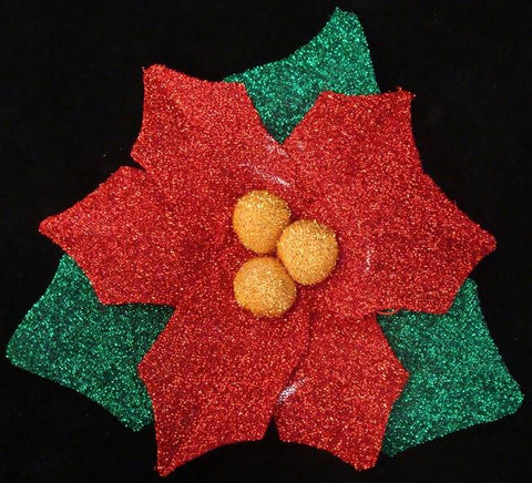 22" Lighted Tinsel Red Poinsettia Flower Christmas Window Decoration