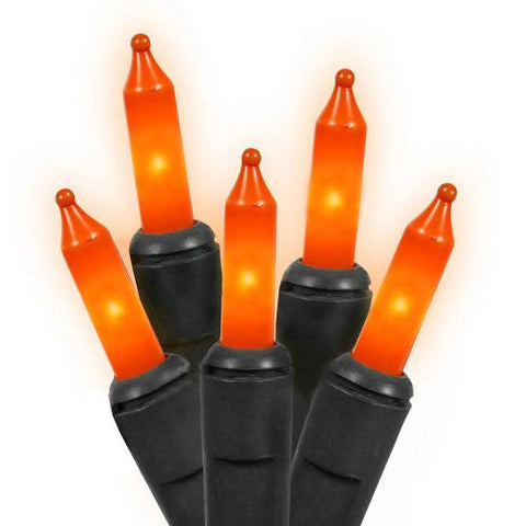 Set of 20 Opaque Orange Mini Halloween Christmas Lights - Black Wire