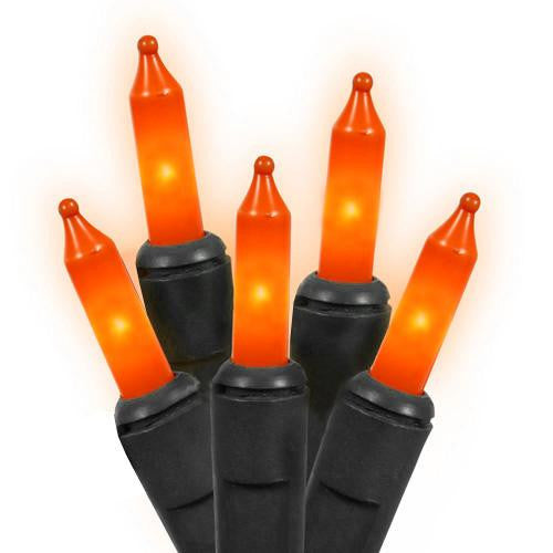 Set of 35 Opaque Orange Mini Halloween Lights - Black Wire