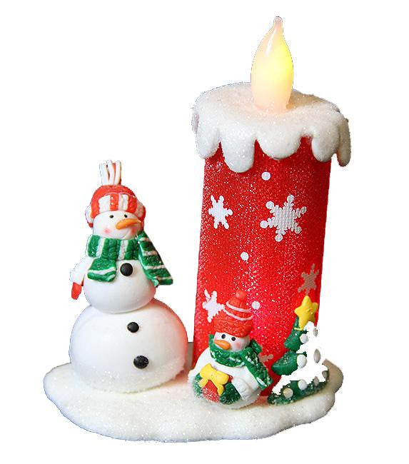 4" Snow Drift Red LED Lighted Christmas Candle with Snowman Accents